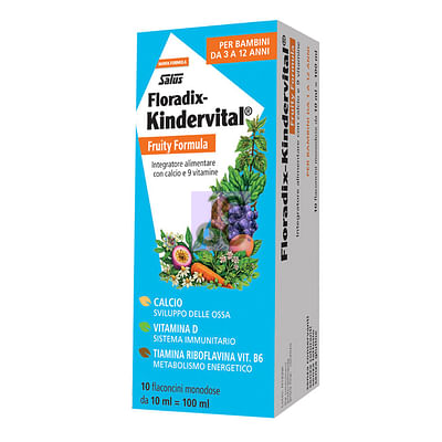 Floradix Kindervital Fruity Formula Potenziata 10 Flaconcini Monodose X 10 Ml Per Bambini Da 3 A 12 Anni