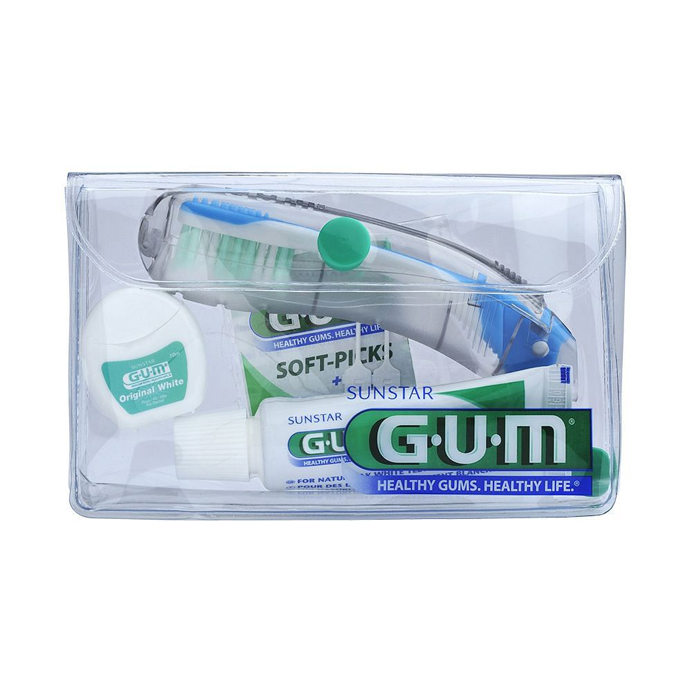 Gum Travel Kit con Spazzolino Pieghevole Dentifricio Filo 2 Picks