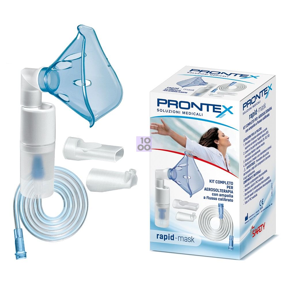 Kit Completo Prontex Rapid Mask Per Aerosolterapia Con Ampolla Plastica  +Maschera Per Adulti +Tubo Pressione +Accessorio Nasale +Boccheruola