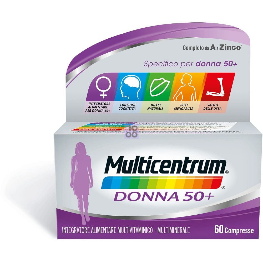 Multicentrum Donna 50+, Integratore Alimentare Multivitaminico Completo,  Acido folico, Vitamina D, E, Combatte Stanchezza per Donne 50+ anni, 60